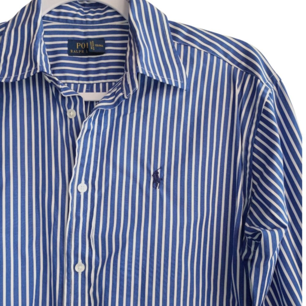 POLO RALPH LAUREN Women's Shirt Dress Blue White Stripes Cotton Size 2 - Picture 3 of 5